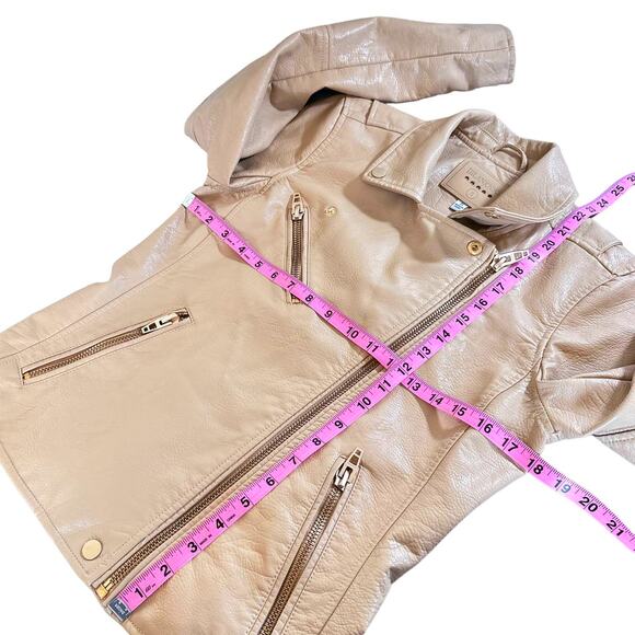 BlankNYC Faux Leather Classic Full Zip Crop Moto Jacket Natural Light Tan Small - Picture 12 of 14